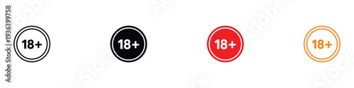 18 plus age restriction icon set. Adult content and age limit warning symbol. Vector Illustration.