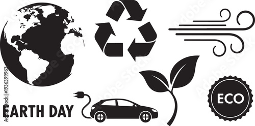 Earth Day eco friendly symbols and icons illustration set