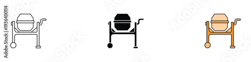Concrete mixer machine icon set. Construction equipment and cement mixing symbol. Vector Illustration.