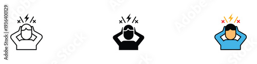 Headache and migraine pain icon set. Stress and mental health pressure symbol. Vector Illustration.