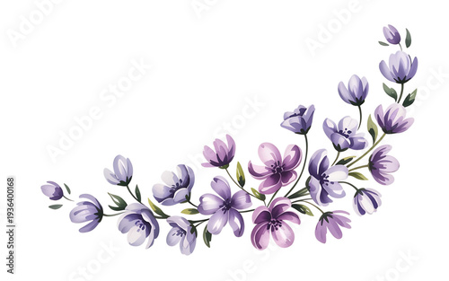 Purple flowers blooming in a floral arrangement a white background for ' On Valentine's day