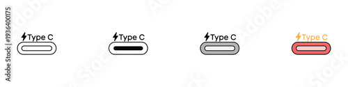 USB Type C charging port icon set. Universal power connection and fast charging symbol. Vector Illustration.