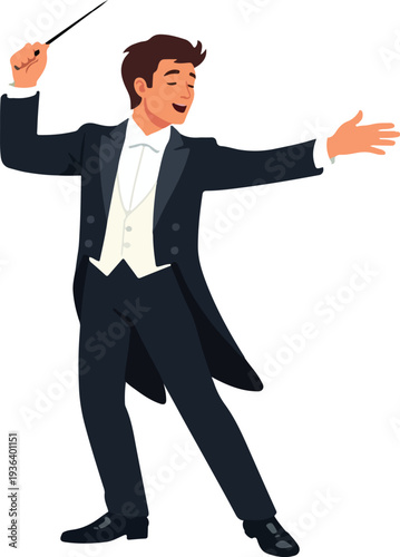 Orchestra Maestro Conducting Performance Full Body featuring Classical Music Conductor with Baton Orchestrating Symphony Concert Graphic Design
