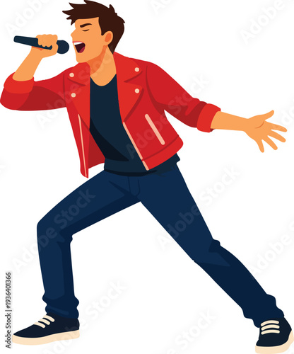 Male Singer Singing With Handheld Microphone Full Body featuring Modern Male Vocalist Performing on Stage for Music Concert and Entertainment Graphic Design