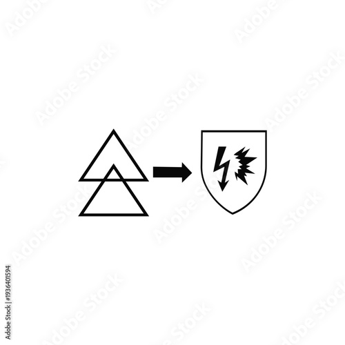 Transforming triangles into a shield with lightning bolt