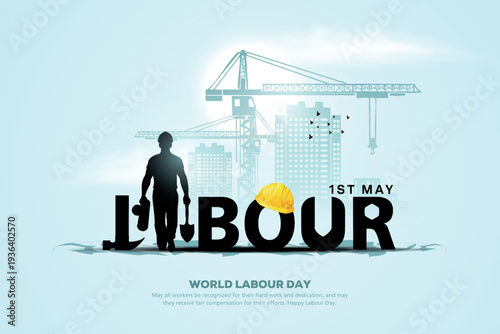 happy Labour day or international workers day vector illustration concept with silhouette worker going to site with tools. labor day and may day celebration design.