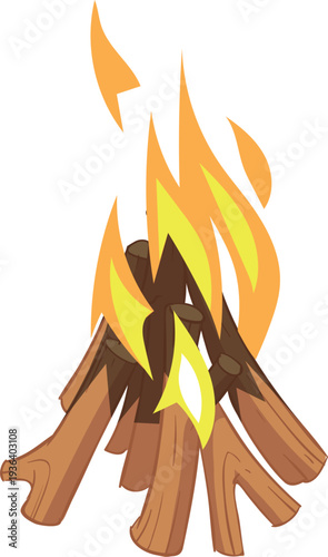 Campfire cartoon icon. Tourist fire wooden pile