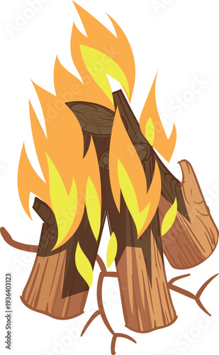 Bonfire cartoon icon. Outdoor tourism fire flame