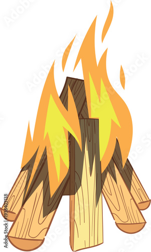 Burning woodpile cartoon icon. Camping flame fire