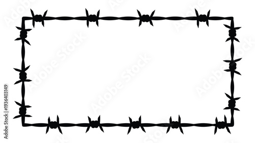 A rectangular shape made of barbed wire on a white background