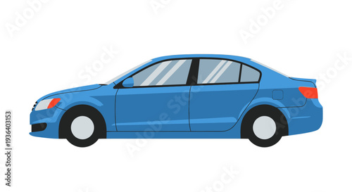 Flat design blue sedan car side view illustration