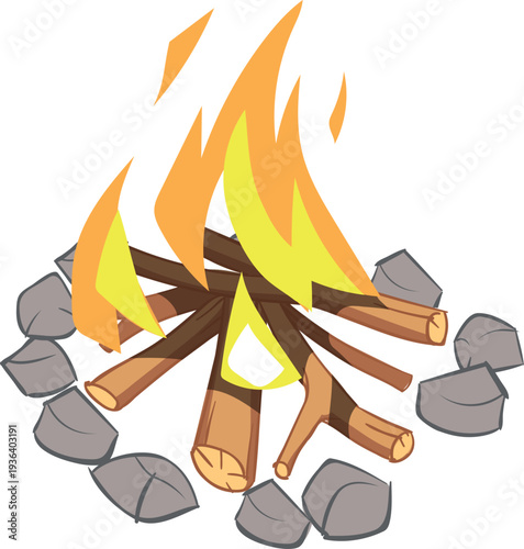 Firewood burning cartoon icon. Outdoor camp fire