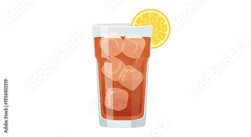 Glass of iced tea with lemon and ice cubes