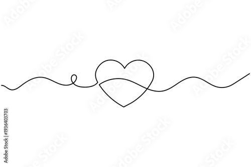 Love shape single line art illustration isolated on white background for wedding and romance