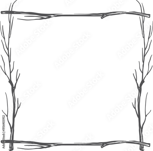 Tree branch square frame. Dry botany border