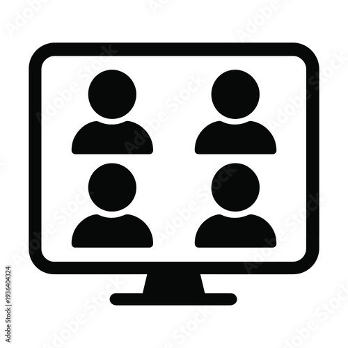 A computer monitor displaying four user avatars in video conference call concept
