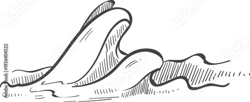 Ocean wave drawing. Marine water. Sea surface