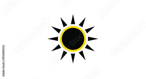 A simple black sun symbol with a yellow outline on a for design use