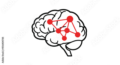 A brain with a red neural network on it, symbolizing connections and artificial intelligence concepts