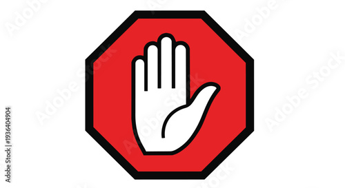 A red octagonal sign with a white hand palm facing outward in a stopping gesture