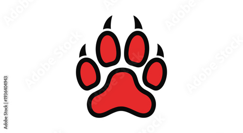 Red cartoon bear paw print with black outline and claws