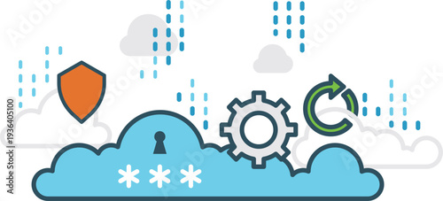Cloud backup. Data password protection color icon