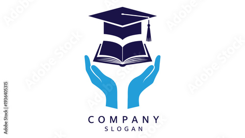 Educational logo with graduation cap and book