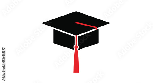 Graduation cap with red tassel on top for academic ceremony