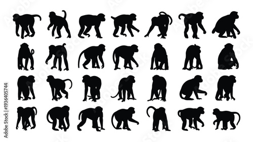 A collection of monkey silhouettes in various poses