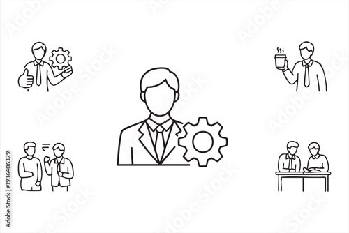 Minimalist Business People Icons Showing Teamwork, Consulting and Office Interaction