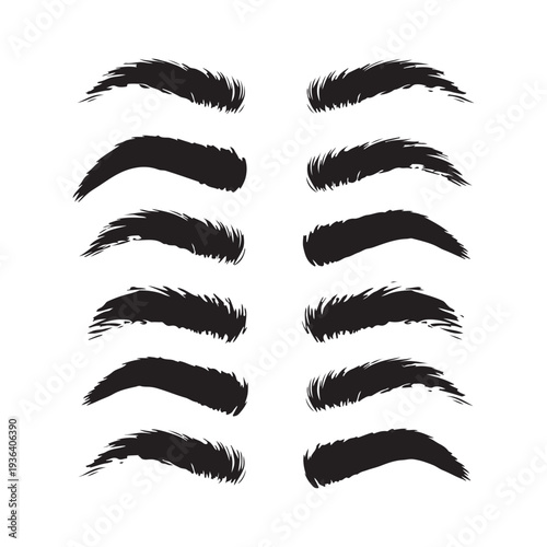 Various styles of eyebrows for beauty and makeup designs isolated on transparent background