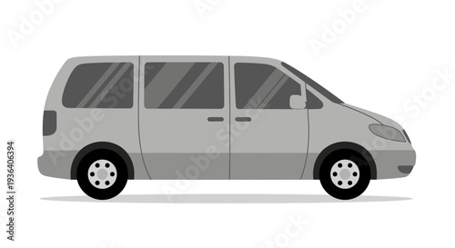 Grey minivan passenger vehicle with simple flat design