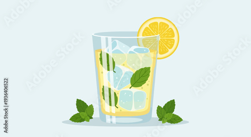 Iced lemonade drink with mint and lemon slice
