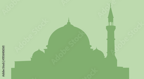 Islamic mosque silhouette with dome and minaret