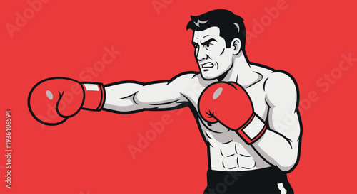 Male boxer punching in retro pop art style illustration