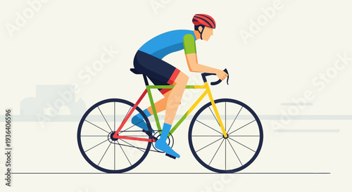 Male cyclist riding a road bike with speed lines