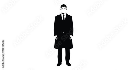A black silhouette of a man in a suit and tie standing alone