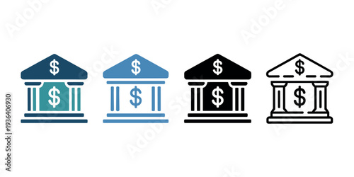 Bank in different colors and styles finance money dollar sign in white background
