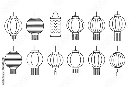Traditional Paper Lantern Icon Collection for Chinese Festival Design