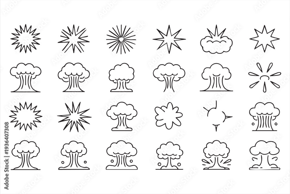 Obraz premium Minimal Comic Explosion and Smoke Cloud Icon Pack for Graphic Effects