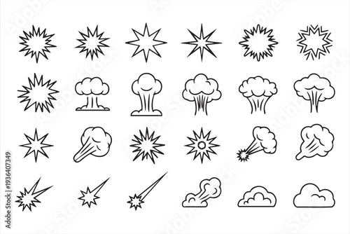 Meteor Impact and Detonation Line Icon Pack for Action Effect Graphics