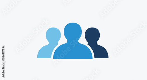 Set of 3 people icons vector, blue, silhouette