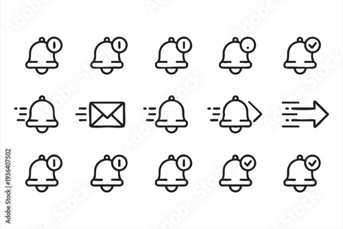 Minimal Notification Bell and Alert Line Icon Set for Mobile App UI
