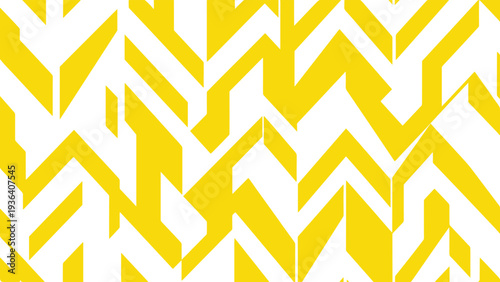 Geometric abstract seamless pattern with bold yellow and white zig-zag and crystalline shapes for modern graphic design backgrounds.