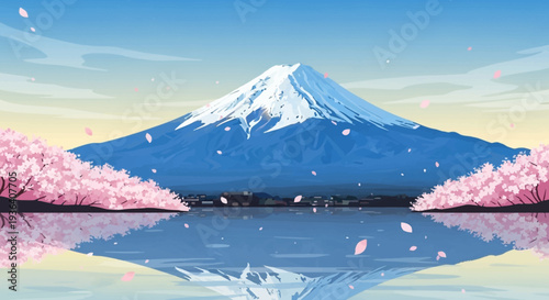 Mount Fuji Cherry Blossoms Reflection