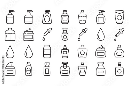 Minimal Cosmetic Bottle and Cream Jar Icons for Beauty Packaging Design