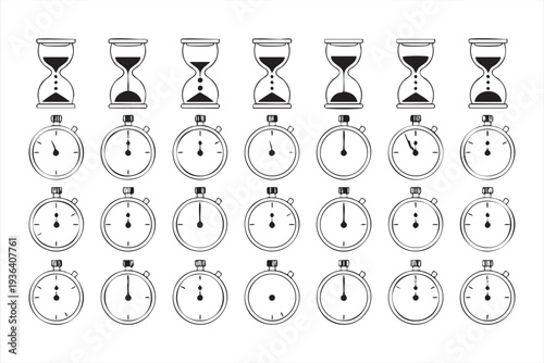 Minimal Hourglass and Stopwatch Line Icon Set for Time Management Concepts
