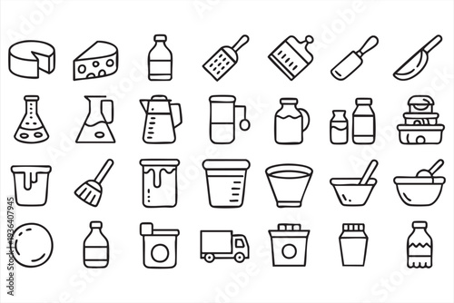 Restaurant Kitchen and Dairy Ingredient Line Icons for Food Apps