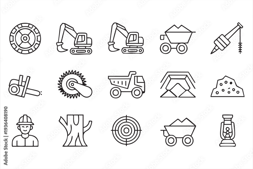 Fototapeta premium Minimal Mining Machinery Icons for Construction and Industrial Projects