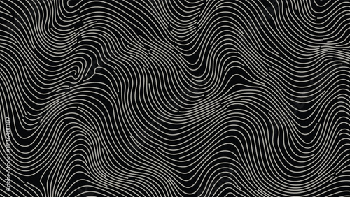Abstract seamless pattern of flowing organic white lines creating a topographical map texture on a solid black background.
